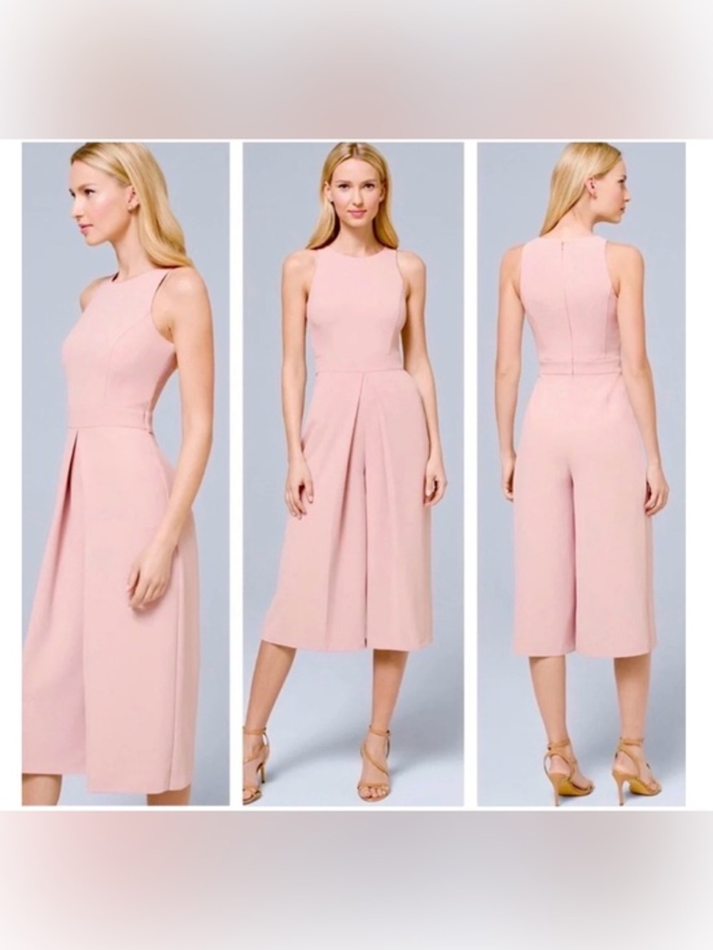 White House Black Market Pearl Blush Culotte Wide Leg Jumpsuit Size 6P
